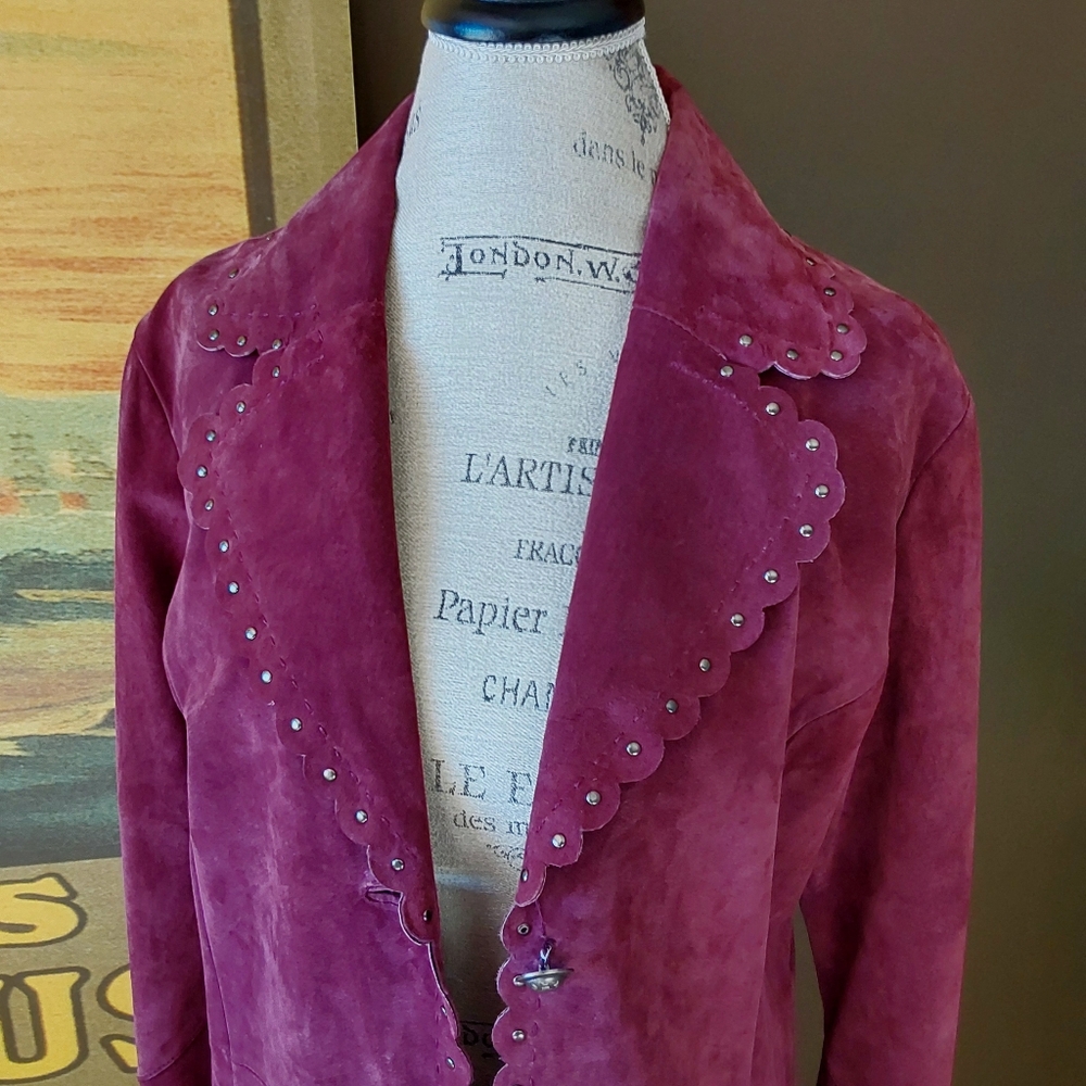 DANIER RASPBERRY SUEDE LONG COAT SIZE LG